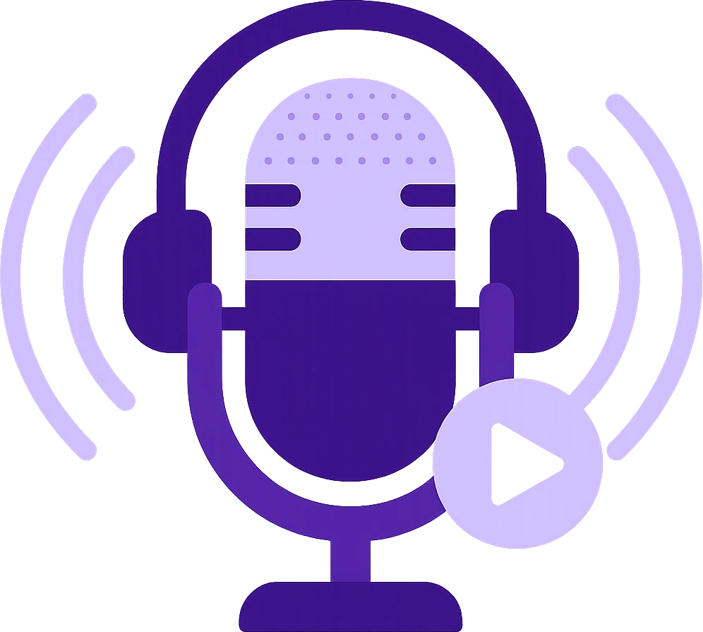 Multiplier Factor podcast microphone with headphones and sound waves